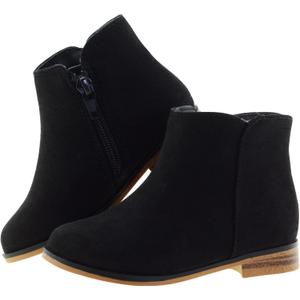 LseLom Girls Ankle Boots for Kids - Brown, Suede, Zipper, Low-Top, Flat Heel, Casual, 11 Size Kids (Black)