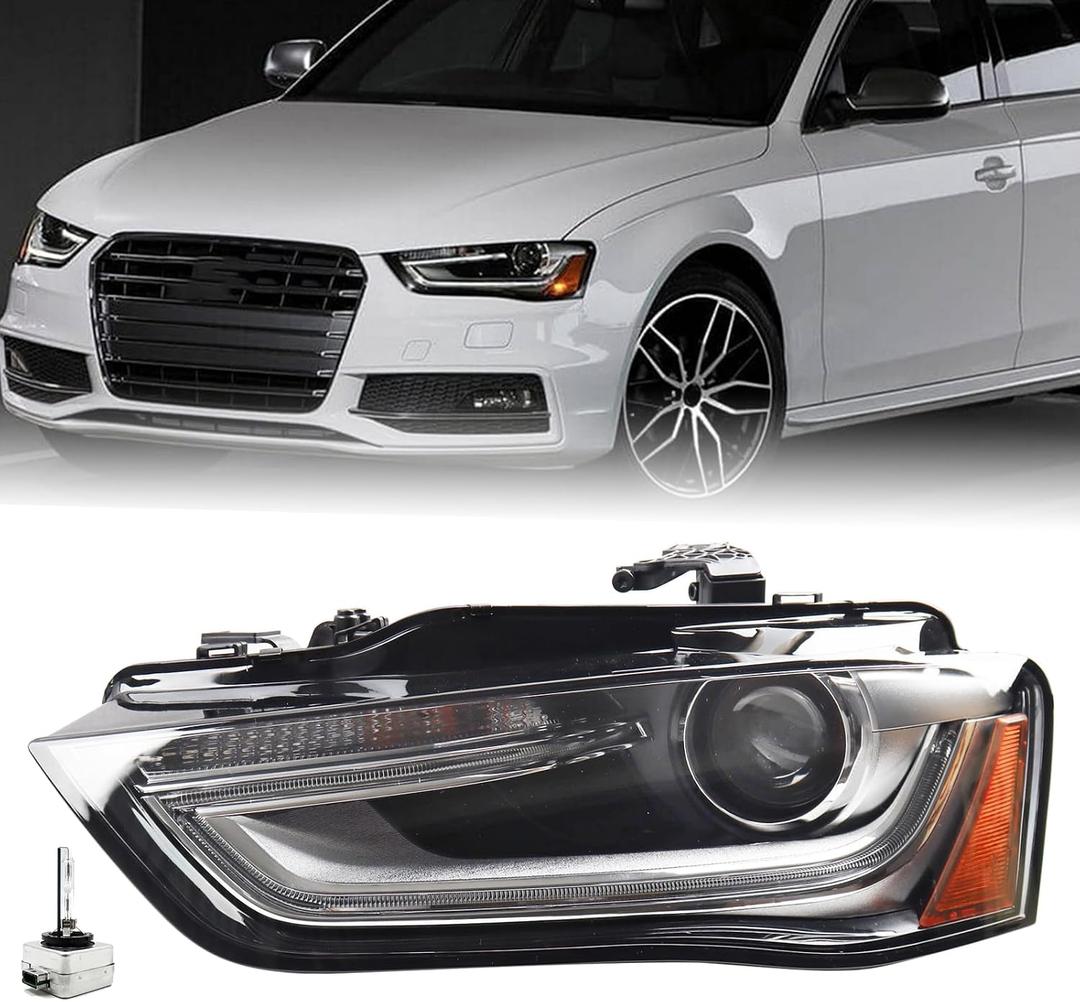 LH With Low/High Beam Light Headlight Fit for 2013-2016 Audi A4 S4 Headlamp Assembly Left Driver Side HID/Xenon Non-AFS Projector AU2502181 8K0941043E