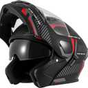 Adult Motorcycle Helmets Modular Flip-Up Full Face Helmet, DOT (Red, L)