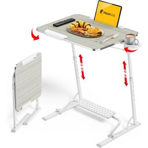 FoldWise Upgraded Folding TV Tray Table - Extra Large & Sturdy Laptop Table for Couch, Height & Angle Adjustable Desk for Dinner, Work & TV - Includes Footrest, Cup Holder, iPad Holder & Edge Stopper