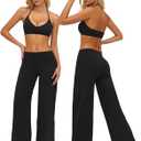 ABOCIW Two Piece Workout Sets for Women V Neck Halter Sports Bra Straight Leg Yoga Pants Gym Pilates Outfits (Black, S)