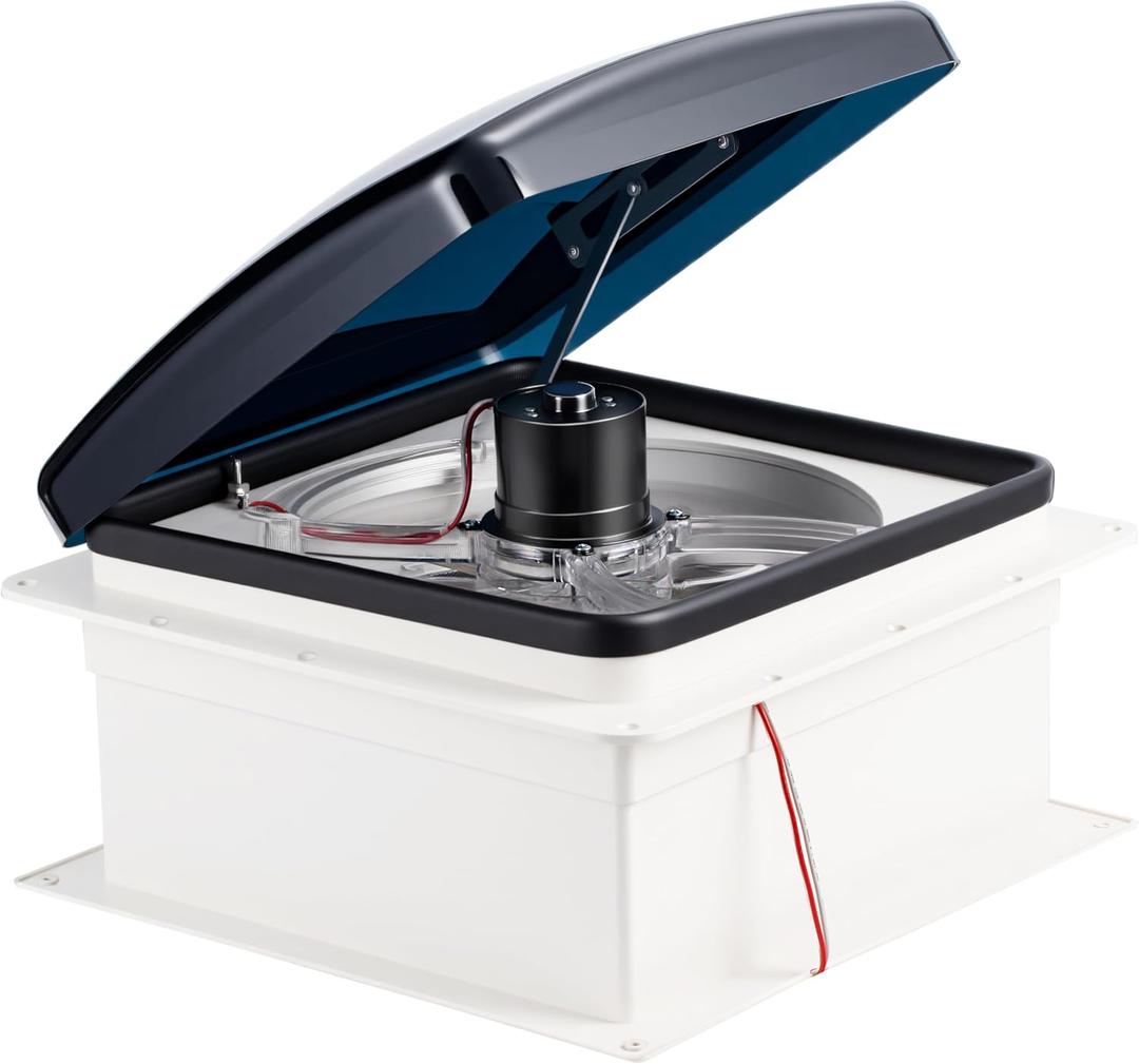 12V RV Roof Fan Vent 14'' 10 Speed Reversible Manual Lift (Smoke)