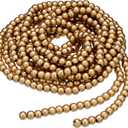 16 Feet Christmas Wood Bead Garland Wooden Bead Garland for Christmas Tree Holiday Decoration (Gold)