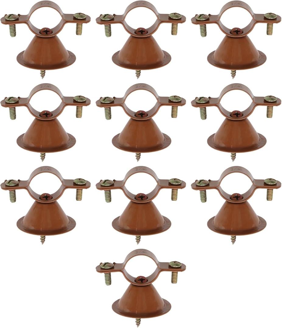 10pcs 3/4" Hanging Pipe Clamps Metal Pipe Supports Bell Hangers Cable Holders Brown Wire Clips with Screws (3/4")