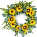 idyllic 18Artificial Sunflower Spring Wreath Rustic Farmhouse Decorative Floral Wreath for Front Door Window Wedding Outdoor, Yellow