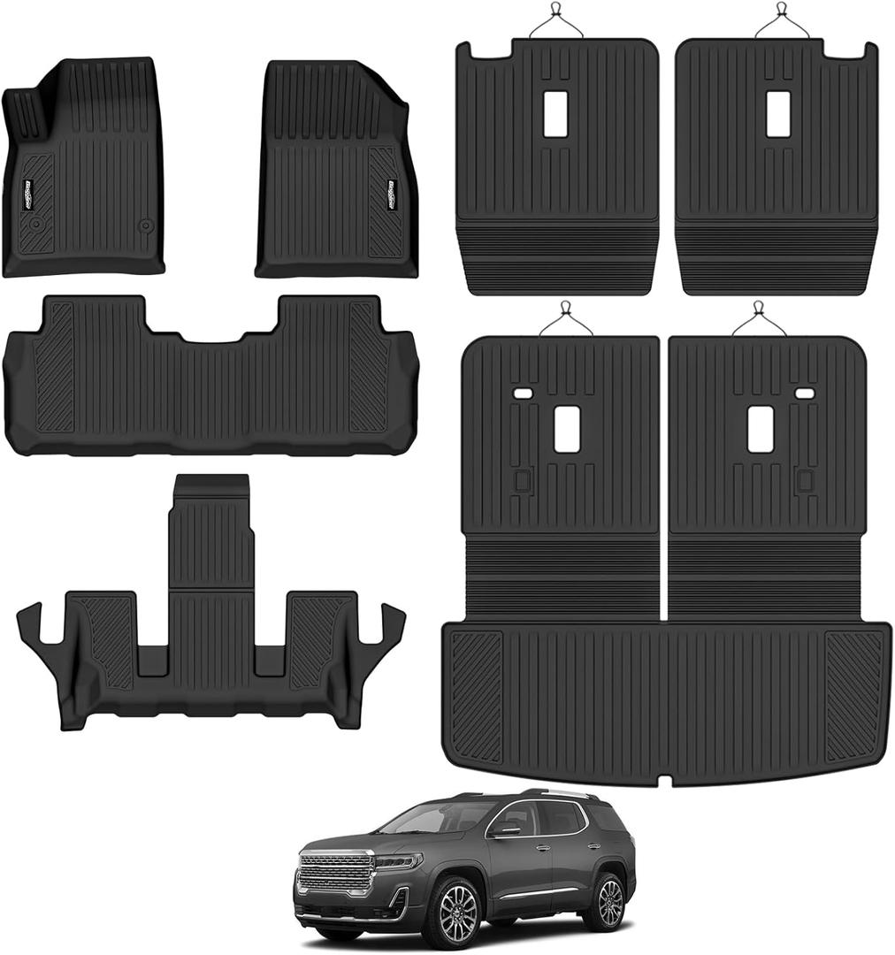 Floor Mats for 2017-2023 GMC Acadia 6 Seats with 2nd Row Bucket Seat, Trunk Mat and Backrest Mat All Weather TPE Protector for GMC Acadia Accessories