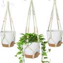 Macrame Plant Hangers for Indoor and Outdoor Use, Set of 3 Hanging Plant Pots Holders with Hooks, Ivory Cotton Rope, Tassel-Free, Fits 6" to 10" Pots, Rope Lengths 35", 26", 20", (No Pots Included)