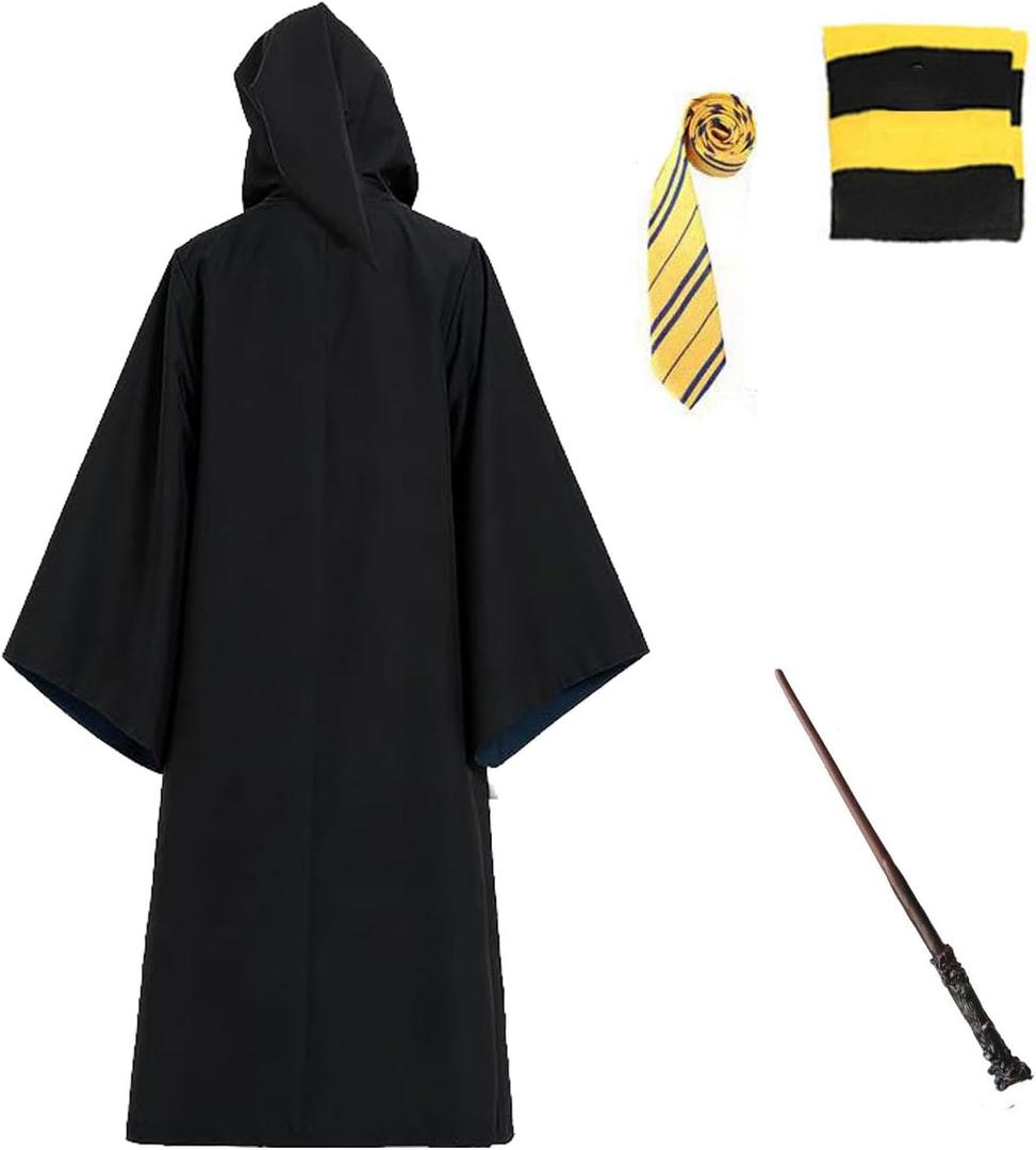OYYJIG Magician Robe for Adult Teens, Wizard School Costume for Men Women,Four Magic College Styles Cloak Witch Hooded Cape (Medium, Yellow)