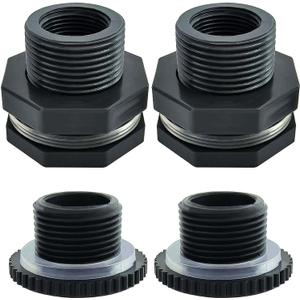 YSIL PVC Bulkhead Fitting 1.5 Inch Female Water Tank Connector Pipe Fitting with Plugs for 2-9/16"(65 mm) Water Tanks, Aquariums,Rain Barrels,Pools (2 Pack)