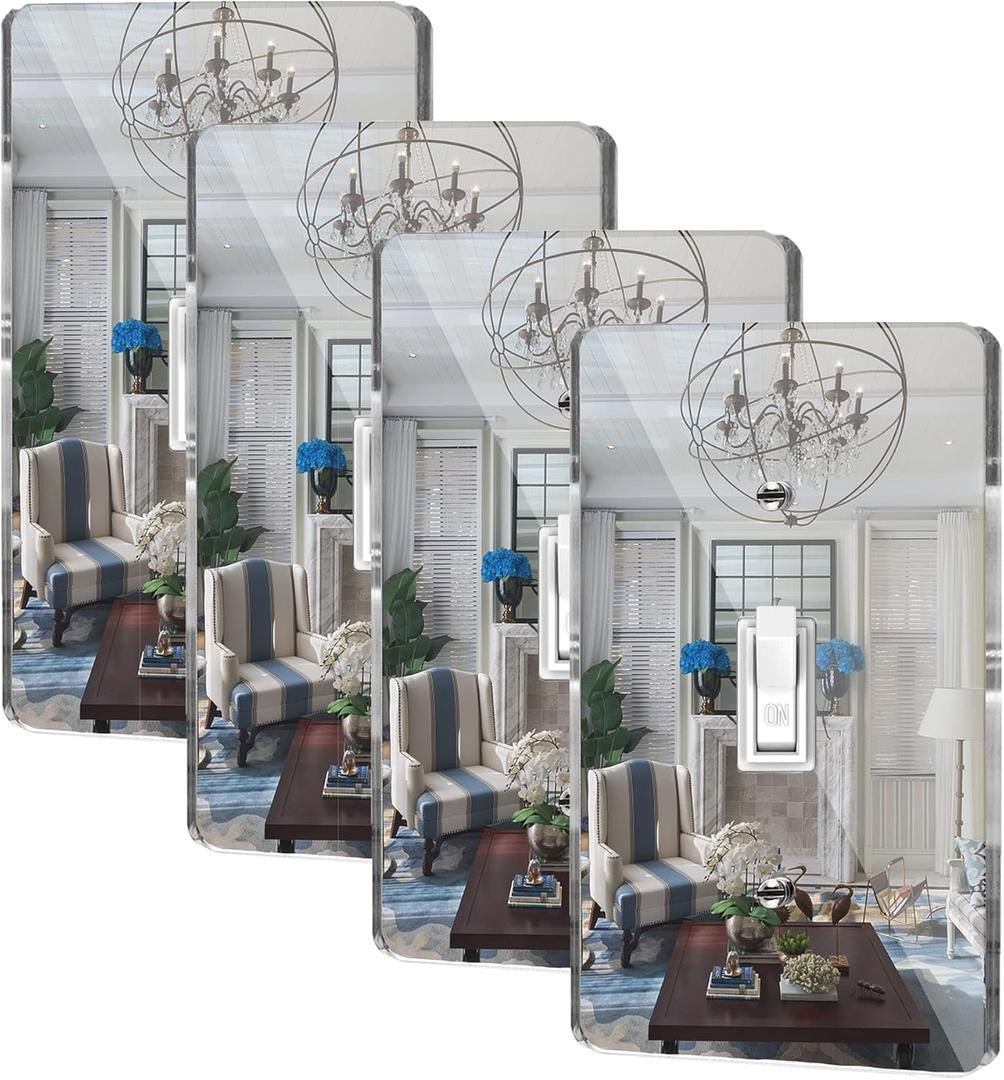 4PC Mirror Light Switch Plates Single Toggle 4.72" X 2.91" Switch Light Cover Durable Wall PlatesDecorative Outlet Covers Acrylic Mirrored (Single Toggle) (Standard Size)