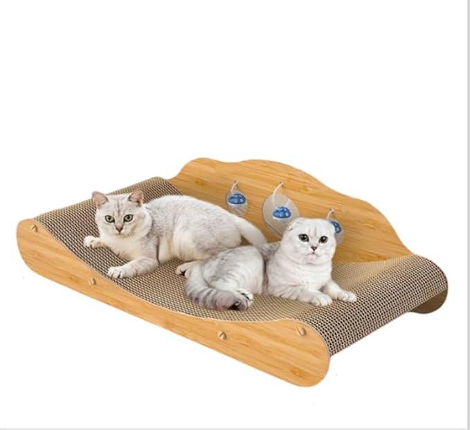 Reversible Cat Scratcher Bed, Scratching Board for Indoor Cats - Cardboard Pad & Durable Cat Scratcher Lounge Hammock Chair Furniture, Natural Wood Color (XL)