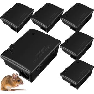 Qualirey Rat Bait Stations Large Rodent with Key Reusable Mouse Stations Mice Blocks Heavy Duty Boxes for Outdoor Rodents Mice Blocks, Bait Not Included(Black,6 Pack)