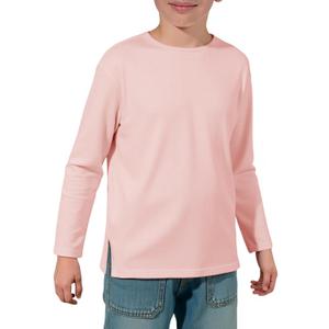 Haloumoning Boys Long Sleeve Shirts Kids Crewneck T-Shirts Casual Split Hem Fall Tops Tees 5-14 Years (Pink)