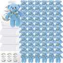 Wettarn 50 Sets Small Tiny Plush Bear Bulk 4.72 Inch Mini Stuffed Animals Small Bear Party Favors with Thank You Tags and Mesh Bags for DIY Keychain Birthday(Blue)