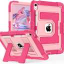 Scnioy Case for iPad (A16) 11th Generation 11 Inch 2025, iPad 10th Generation 10.9 Inch 2022, Heavy Duty Cover with Large Kickstand Pen Holder Shoulder Strap, Pink Rose
