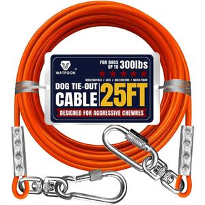 Tie Out Cable for Dogs Up to 300lbs,25ft Extra Strong 1000lbs Break Strength Tie-Out Tether Trolley Training Lead,Dog Run Cable for Yard Garden Park Camping Outside (Orange, 300lbs 25ft)
