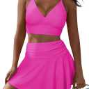 Pink Queen Women's High Waisted Bikini Set Two Piece Swimsuit V Neck Spaghetti Straps Swim Skirt Bathing Suit (Medium)