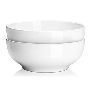 DOWAN Serving Bowls, 9.5" Large Salad Bowls for Entertaining, Side Dishes, Pho, Pasta, Centerpiece Bowls for Dinner Parties, Kitchen Decor, Microwave & Dishwasher Safe, White