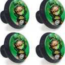 2 x 4 Pack St. Patricks Day Leprechaun with Gold Digger Pot Cabinet Knobs Round Drawer Pulls Black Dresser Knob Cupboard Door Handles Hardware for Kitchen Bathroom Cabinets