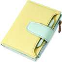 Small Wallet Women RFID Blocking Soft Leather Bifold Compact Card Holder Wallet for Women with Zipper Coin Pocket 4 ID Window (Colorblock - Light Yellow/Light Green)