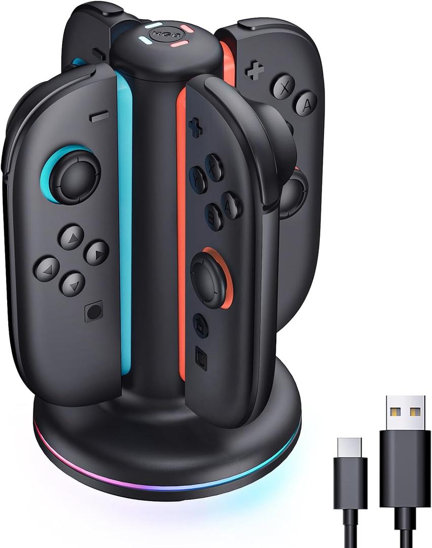 Mumba Charging Dock for Nintendo Switch 2 Joy-Con Controllers  4 in 1 Fast Charger Station, Magnetic & Weighted Base, Bi-Directional Design, LED Indicators & Overcharge Protection (Black)