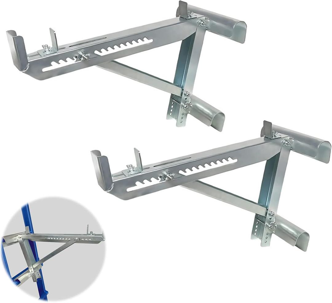2Pack Heavy Duty Steel Ladder Jacks, Adjustable Two-Rung Short Body Scaffold Bracket for Painting Siding, Roofing & Window Repair, Fits Platforms Under 18 Inches Wide