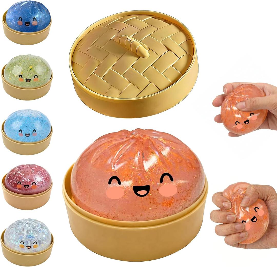 Dumpling Squishies Mystery Box,Glitter Dumpling Squishy Mystery,7 Color Options Dumplings Squishy Toy,Dumplings Sensory Squeeze Toy for Stress Relief (Transparent Gold)