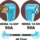 CircleCord UL Listed 50 Amp 40 Feet RV/ EV Extension Cord, Heavy Duty 6/ 3+8/ 1 Gauge STW Wire, NEMA 14-50P/ R Suit for Tesla Model 3/ S/ X/ Y EV Charging and RV Trailer Campers