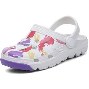 ChayChax Kid's Garden Clogs Cute Slides Sandals Toddlers Beach Pool Shower Shoes with Non-Slip Sole, 9.5-10 Toddler, White