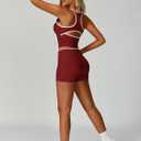 Women 2 Piece Workout Sets Racerback Color Block Tank Top High Waist Tummy Control Shorts Yoga Outfits (Red, M)
