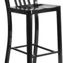 Flash Furniture Commercial Grade 30" High Black Metal Indoor-Outdoor Barstool with Vertical Slat Back | Commercial Grade, Indoor/Outdoor Use, Metal, 1 Pack
