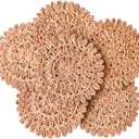 13.8 Set of 6 Flower Woven Placemats from Natural Corn Husk, Boho Wicker Place mats, Rattan Round Placemats for Farmhouse and Spring, Summer Parties