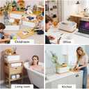 Citylife Storage Bins with Bamboo Lids 16QT Plastic Storage Containers Stackable Organizer Boxes with Handle for Desk Snacks, Toys, 2 PCS, 15" L x 10.6" W x5.8 H, Cream White