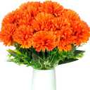 4Pcs Artificial Fall Flowers with 6 Heads Each, Fake Silk Chrysanthemums Orange Marigold Ball Flower Fake Mums for Autumn Dia De Los Muertos Day of The Dead Home Decor Outdoors Indoor