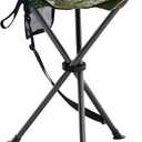 Portal Folding Camping Stool Portable Foldable Tripod Seat for Hiking Hunting Walking Fishing Travel Outdoors with Side Pockets Sturdy Steel Legs Support Up to 225 LBS (Camo-fabric)