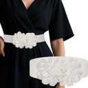 Wide Elastic Flower Belt Stretchy Pearl Waist Belt Stylish Jewelry Accessory for Women Dress, Size: L:fit waist size 34-46 in