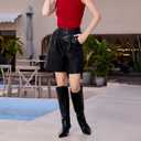 wetkiss Low Heel Knee High Boots for Women Regular Calf Friendly Side Zipper Almond Toe Faux Leather Comfortable Boots for Walking, Dancing, Standing for Long Periods With No Pain (7.5)