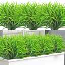 Ouddy Decor 16 Bundles Artificial Plants Outdoor Fake Grass Greenery Stems UV Resistant Faux Plastic Shrubs for Spring Summer Garden Pathway Window Box Front Porch Home Decor, Green