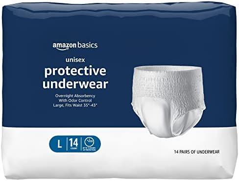 Amazon Basics Unisex Protective Underwear, Overnight Absorbency, Large, 14 Count, (1 Pack of 14)