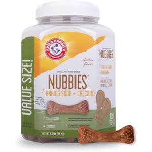 Arm & Hammer for Pets Nubbies Dental Treats for Dogs with Baking Soda and Calcium, Treat Chews Help Fight Bad Breath, Plaque & Tartar, Chicken, Value Bucket, 139 Pcs (Packaging may vary), EXP 28/04/02