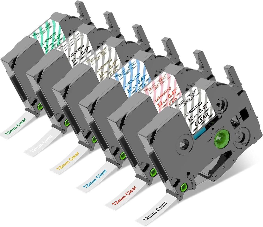 COLORTY Replacement for Brother P-Touch Label Maker Tape TZe 12mm 0.47 Clear Ribbon Laminated TZ Color on Transparent Refills for Ptouch PT-D210 D220 H110 1000 1280 D400 Cube, 1/2" x 26.2', 6 Pack