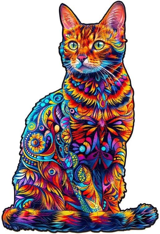 Jigfoxy Wooden Puzzle for Adults, Cat Wooden Jigsaw Puzzles for Adults, Unique Animal Shape Wood Cut Puzzles, Christmas Thanksgiving Gifts for Family Friend Puzzle Lovers(S-8.4 * 5.7in-75pcs)