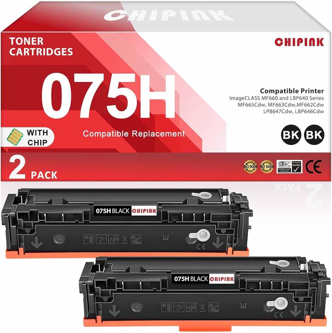 075H Toner Cartridge Black Compatible for Canon 075H Black Toner 075 H CRG075 Ink for Imageclass MF665Cdw MF663Cdw MF662Cdw LBP647Cdw LBP646Cdw MF660 and LBP640 Series Printer (2 Pack)
