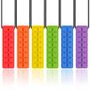 Silicone Chew Necklaces for Sensory Kids, Sensory Chewy Necklace, Oral Motor Chewy Teether Toys for Chewers with Autism, ADHD, SPD, or Biting Needs, 6 Packs (Color 1)