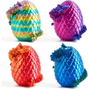 JOYIN 4Pcs 3D Printed Dragon Eggs with Laser Color Dragon, Articulated Toys, Easter Fidget Toy Basket Stuffers for Kids Party Favors, Easter Egg Hunt, Classroom Prize Supplies