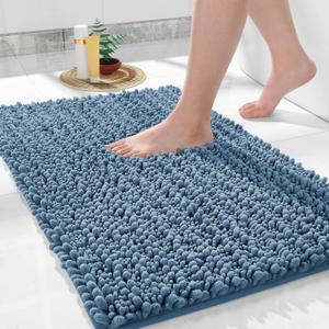 Yimobra Bathroom Rugs Non Slip Washable 32x20 Inch - Ultra Soft Absorbent Chenille Bath Mat, Quick Dry Shaggy Floor Carpet for Tub Shower, Denim Blue Home Decor Accessories