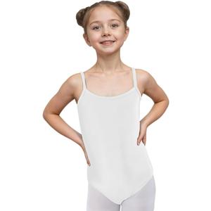 Wildarms Girls Sleeveless Ballet Leotard for Dance and Gymnastics, Camisole Style Dance Wear with Soft Fabric (White, 1-3T)