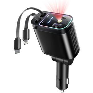 Starlight Retractable Car Charger with Retractable Cables, Starlight in Car Roof 4 in 1 Super Fast USB C Car Phone Charger, 2 USB Ports Starry Sky Adapter, Compatible with iPhone 17 16 15 14