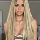 WIGRE Long Straight Wig 26 Inches Middle Part Mix Blonde Wigs for Women Daily Use Ombre Brown Highlight Honey Blonde Wig Synthetic Heat Resistant Hair for Valentine's Day/Music Festival/Carnival