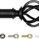 Black Curtain Rod 32 to 58 Inch (2.6-4.8 ft), USFOOK 7/8 Curtain Rods for Windows 20 to 54 Inch, Telescoping Splicing Drapery Rods with Twisted Cage Finials